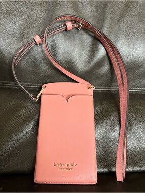 Kate Spade Spence Slim Coral Pink Saffiano Crossbody Phone Pouch Card Holder Bag